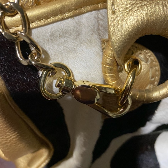NOT FOR SALE- BEVERLY FELDMAN GOLD AND ZEBRA PRINT CALF HAIR LEATHER BAG - Picture 12 of 14